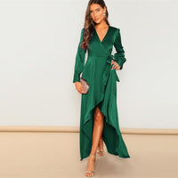 LUXURY AND ME - Original V-Neck Belted Wrap Asymmetric Party Maxi Dress