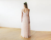 BLUSHFASHION - Original Pastel Pink Lace Wrap Maxi Dress With Straps 1146