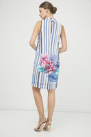 CONQUISTA FASHION - Original Print Sleeveless Dress With Upright Collar