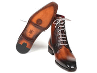 Paul Parkman Men's Brown Burnished Leather Lace-Up Boots (ID#BT534-BRW)