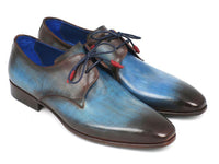 Paul Parkman Blue & Brown Hand-Painted Derby Shoes (ID#326-BLUBRW)