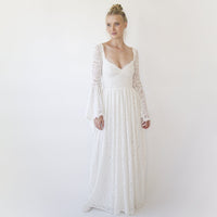 BLUSHFASHION - Original Bohemian Ivory Sweetheart Wedding Dress With Bell Sleeves 1362