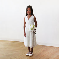 Original Short Wedding Dress ,Midi Ivory All Lace Sleeveless Flower Girl Dress #5048