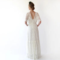 BLUSHFASHION - Original Bestseller Boho Ivory Bat Sleeves  Dress #1241