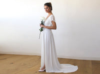 BLUSHFASHION - Original Ivory Wrap Wedding Gown With Train #1163