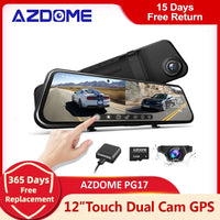 AZDOME - Original PG17 Mirror Dash Cam Front and Rear Dual Dash Camera for Cars 11.8" Full Touch Screen 1296P Night Vision Backup Camera