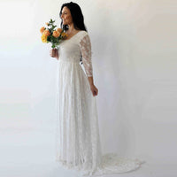 Original Curvy  Ivory Square Neckline  Wedding Train Dress #1272