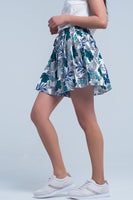 Q2 - Original Blue Mini Skorts With Floral Print