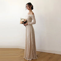 BLUSHFASHION - Original Champagne Off-The-Shoulder  Dress #1119