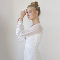 BLUSHFASHION - Original Bestseller Ivory Wrap Lace Wedding Dress With Chiffon Mesh Sleeves #1352