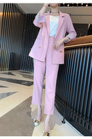 MUSWANNA' S STORE - Original Work Pant Suits OL 2 Piece Sets Double Breasted Long Sleeve Blazer Jacket Oversized Trousers Suit for Women Set Feminino