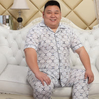 Plus Size Knit Cotton Short Sleeved Trousers Pajamas Sets Men Pyjamas Sleepwear Summer Simple Homewear Pajamas for Male