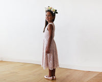 BLUSHFASHION - Original Midi Pink All Lace Sleeveless Flower Girl Dress #5048