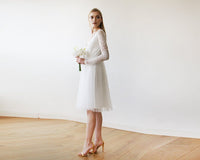 BLUSHFASHION - Original Short Wedding Dress ,Ivory Tulle & Lace Midi  Dress #1144