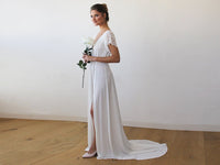 BLUSHFASHION - Original Ivory Wrap Wedding Gown With Train #1163