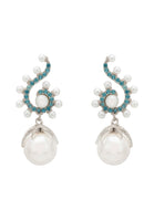 Original Baroque Pearl Poseidon Gemstone Drop Earrings Aqua  Silver