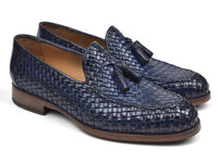 Paul Parkman Woven Leather Tassel Loafers Navy (ID#WVN44-NAVY)