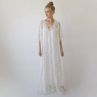 BLUSHFASHION - Original Lace Ivory Bridal Kaftan ,Bat Sleeves Lace Wedding Dress #1367