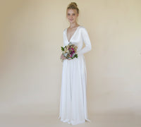 BLUSHFASHION - Original Bestseller Minimalist Wedding Dress, Ivory Wrap Modern Wedding Dress #1347