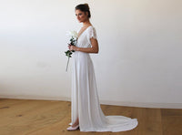 BLUSHFASHION - Original Ivory Wrap Wedding Gown With Train #1163