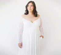 BLUSHFASHION - Original Curvy  Ivory Off the Shoulder Lace Wrap Wedding Dress  With Pockets  #1316