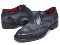 Paul Parkman Men's Triple Leather Sole Wingtip Brogues Blue (ID#027-TRP-BLU)