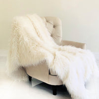 Off-White Mongolian Faux Fur Luxury Throw