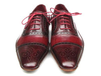 Paul Parkman Men's Side Handsewn Captoe Oxfords - Red / Bordeaux Leather Upper and Leather Sole (ID#5032-BRD)