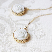 POPORCELAIN - Original Porcelain Rose With Pearl Gold-Filled Chain Earrings