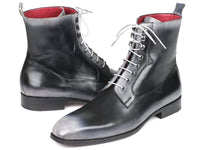 Paul Parkman Men's Gray Burnished Leather Lace-Up Boots (ID#BT535-GRY)