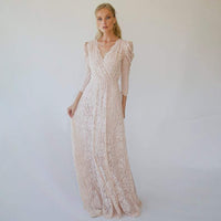 BLUSHFASHION - Original Blush Puffed Sleeves Wedding Dress #1283