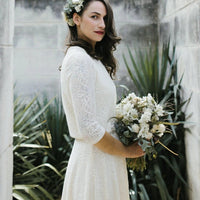 BLUSHFASHION - Original Ivory 3/4 Sleeves Lace Bridal Top #2025