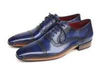 Paul Parkman Men's Captoe Navy Blue Hand Painted Oxfords (ID#5032-NAVY)