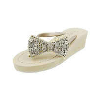 Original Shoes Madison - Rhinestone Bow Mid Wedge Flip Flops