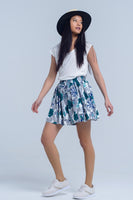 Q2 - Original Blue Mini Skorts With Floral Print