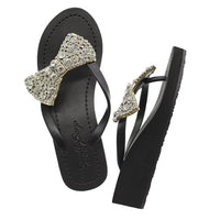 Original Shoes Madison - Rhinestone Bow Mid Wedge Flip Flops