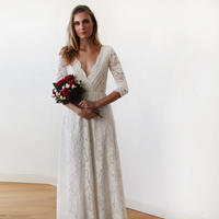 BLUSHFASHION - Original Bestseller Ivory Wrap Lace Wedding Dress #1124