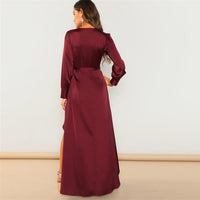 LUXURY AND ME - Original V-Neck Belted Wrap Asymmetric Party Maxi Dress