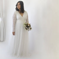 BLUSHFASHION - Original Bestseller Curvy  Ivory Wedding Dress , Sheer Illusion Tulle Skirt on Lace #1315