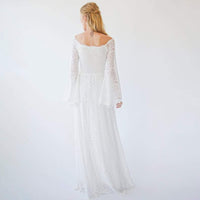 BLUSHFASHION - Original Bestseller Off the Shoulder Wrap Wedding Dress With Bell Sleeves #1279