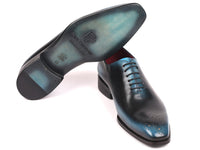 Paul Parkman Men's Black & Blue Wholecut Oxfords (ID#KR884BLU)