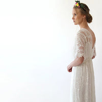 BLUSHFASHION - Original Bestseller Boho Ivory Bat Sleeves  Dress #1241