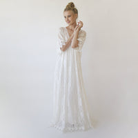 BLUSHFASHION - Original Lace Ivory Bridal Kaftan ,Bat Sleeves Lace Wedding Dress #1367