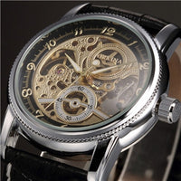 Men Wrist Watches Luxury Golden Skeleton Mechanical Steampunk Male Clock Automatic Wristwatch Leather Strap Herren Horloges