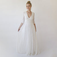 BLUSHFASHION - Original Empire Waist Maxi Dress ,Bohemian V-Neckline ,Ivory Wedding Dress  #1366