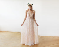 BLUSHFASHION - Original Pastel Pink Lace Wrap Maxi Dress With Straps 1146