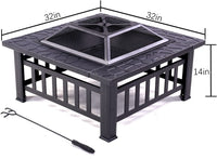 32 inch Outdoor Fire Pit Table Outside Backyard Patio Square Firepit Table