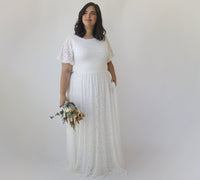 BLUSHFASHION - Original Curvy Bohemian Butterfly Sleeves, Modest Ivory Wedding Dress With Pockets #1318