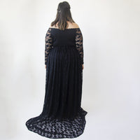 BLUSHFASHION - Original Black Sweetheart Train Off the Shoulder Lace Wrap Wedding Dress With Pockets #1335