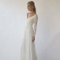 BLUSHFASHION - Original Ivory Off Shoulder Wrap Long Sleeves ,Mermaid Wedding Dress #1280